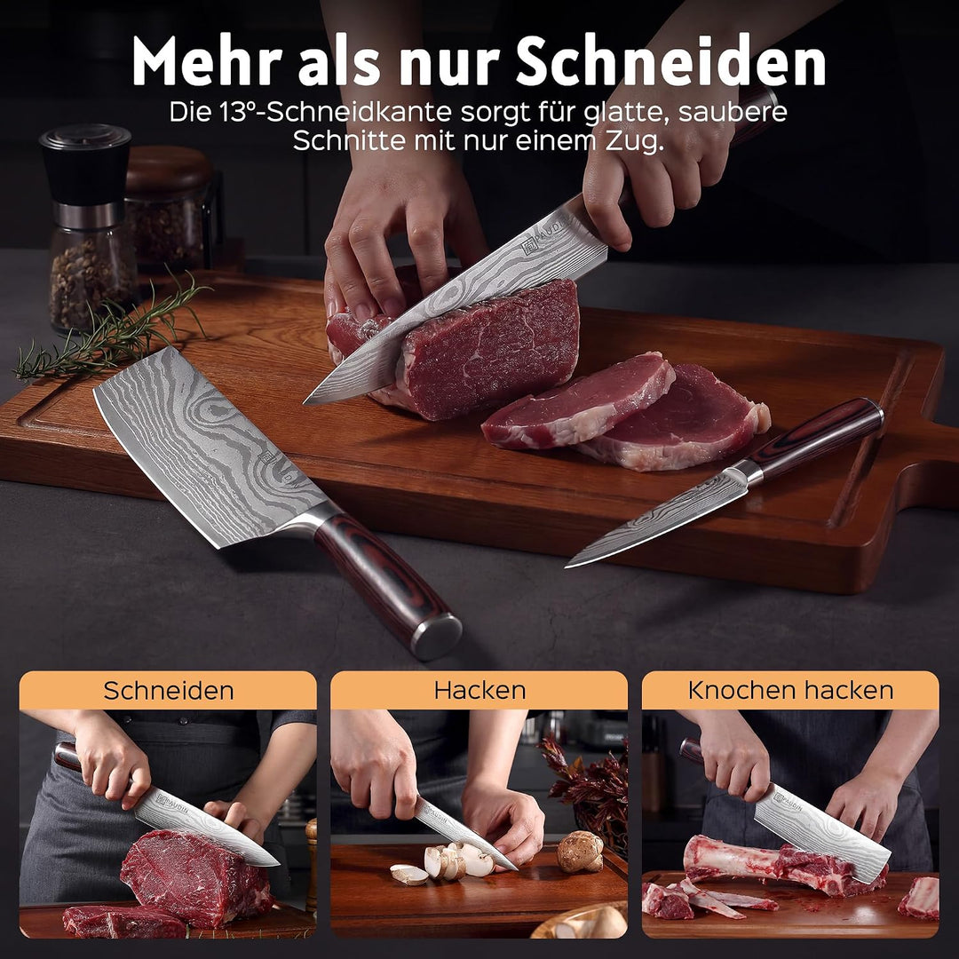 PAUDIN Küchenmesser Set, 3-tlg Messerset aus hochwertigem Carbon Edelstahl, Ultra Scharfes Messer se