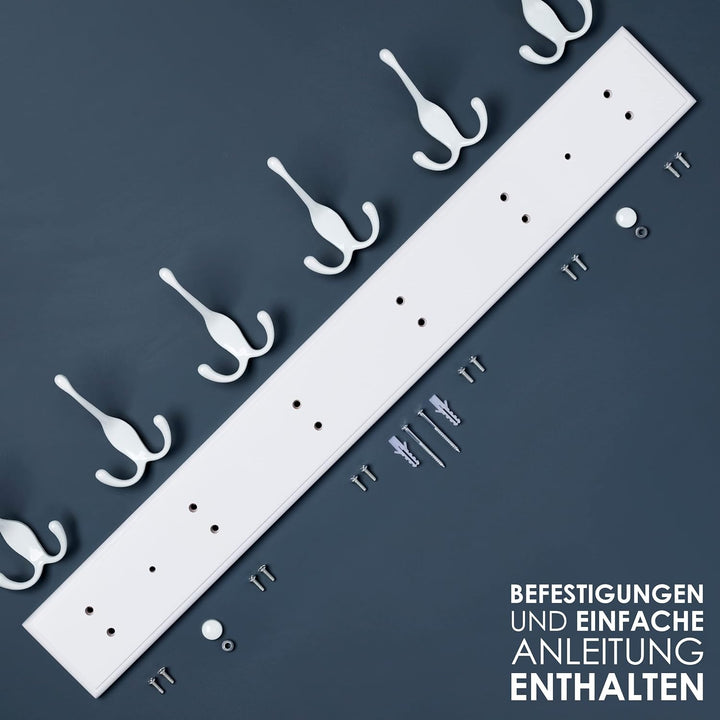 LARHN Garderobenhaken Weiss - Garderobenleiste Weiss mit 6 Haken - 59 cm - Kleiderhaken Wand - Wandg
