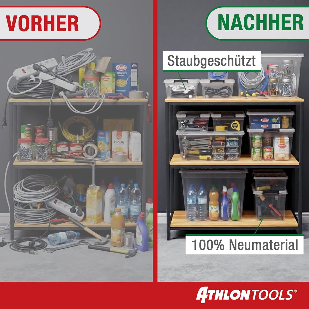 ATHLON TOOLS 4x 12.5 L Aufbewahrungsboxen mit Deckel, lebensmittelecht - Verschlussclips - 100% Neum