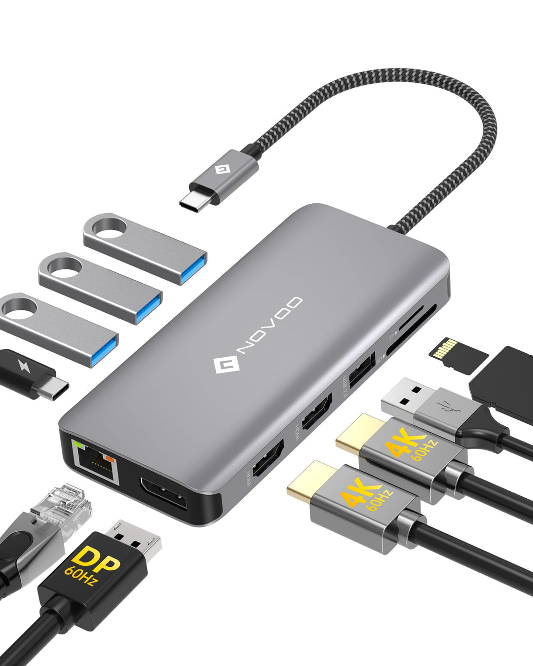 NOVOO Docking Station 4K@60Hz USB C Hub Triple Display Dual HDMI mit DisplayPort USB C Adapter Multi