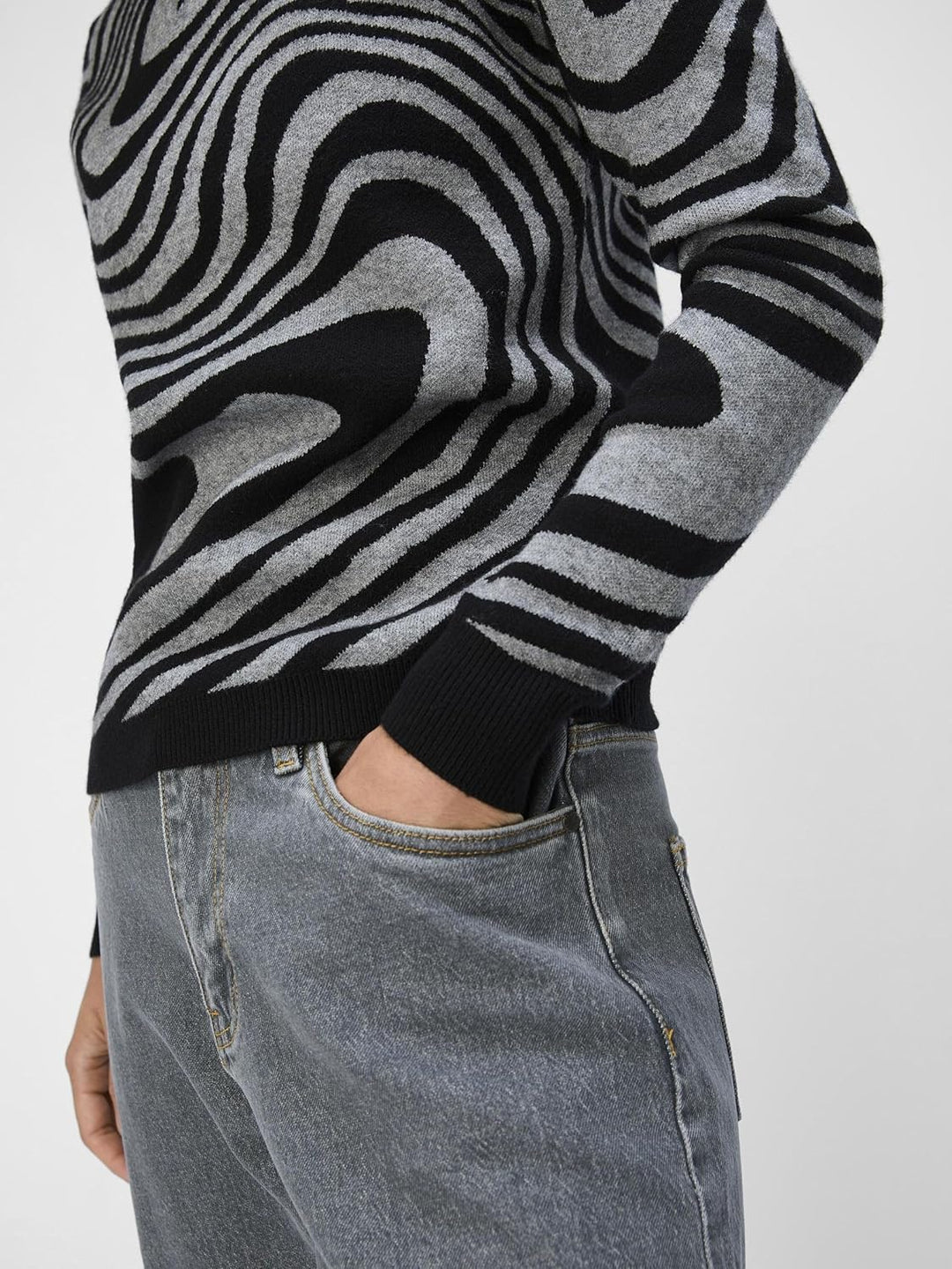 Object Damen Objray L/S Knit Pullover Aop Noos Strickpullover XS Black 5, XS Black 5