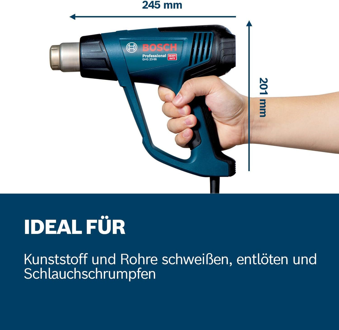 Bosch Professional Heissluftgebläse GHG 23-66 (bis zu 650 °C, 4 anpassbare Programme, inkl. Düsen, W
