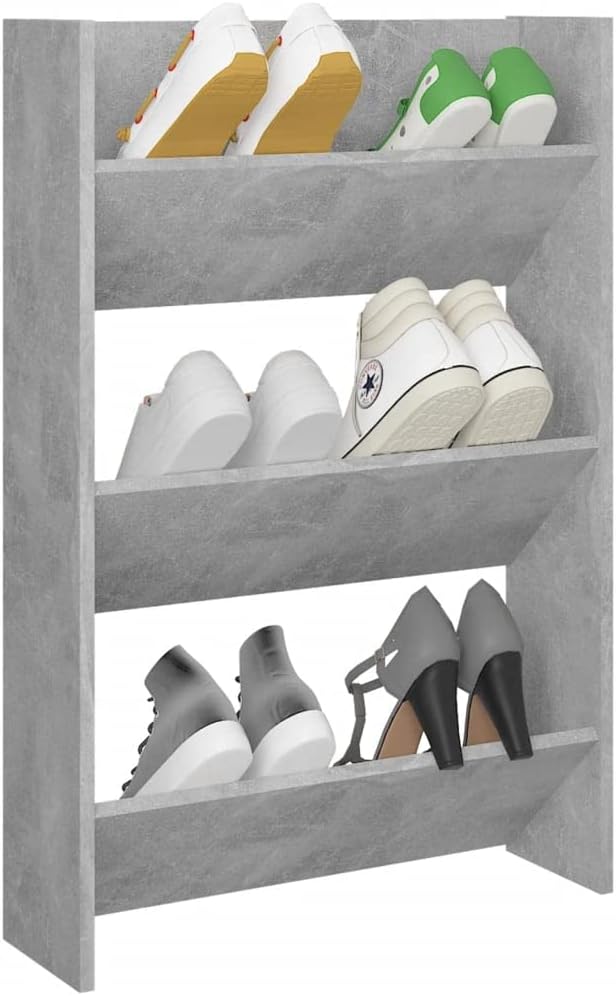 homiuse Wand Schuhschrank 60x18x90 cm mit 3 Kippböden Schuhregal Wandbefestigung Betongrau Schuhbank