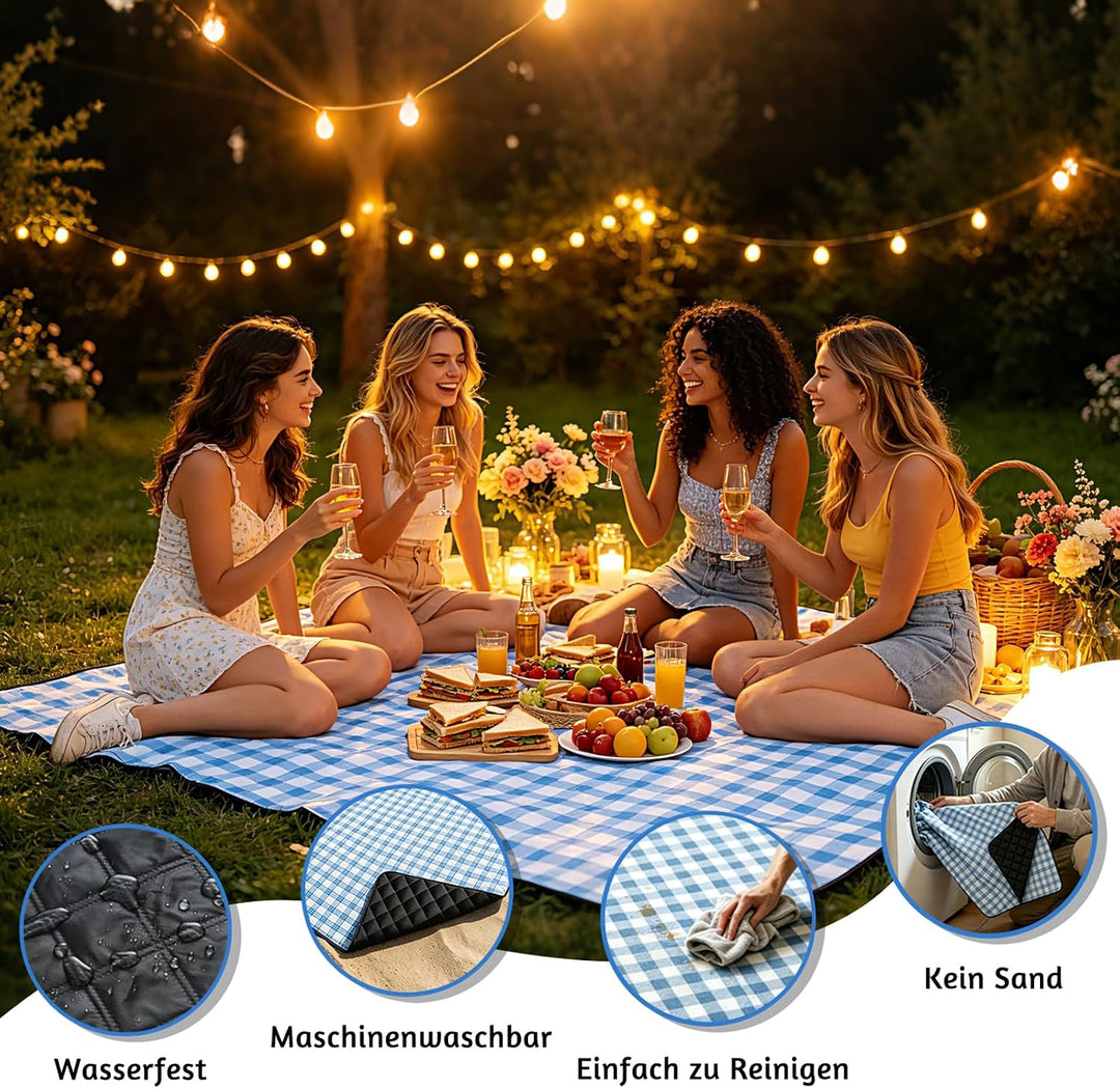 Anise Star Picknickmatte 200 x 200 cm wasserdicht isoliert | Fünfschichtig Blau 200*200cm 200.0 Zent