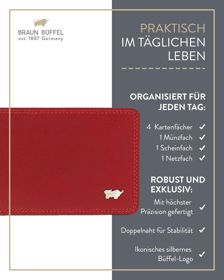 BRAUN BÜFFEL Damen Geldbörse aus echtem Leder Golf 2.0 - Portemonnaie für Frauen - 4 Kartenfächer -