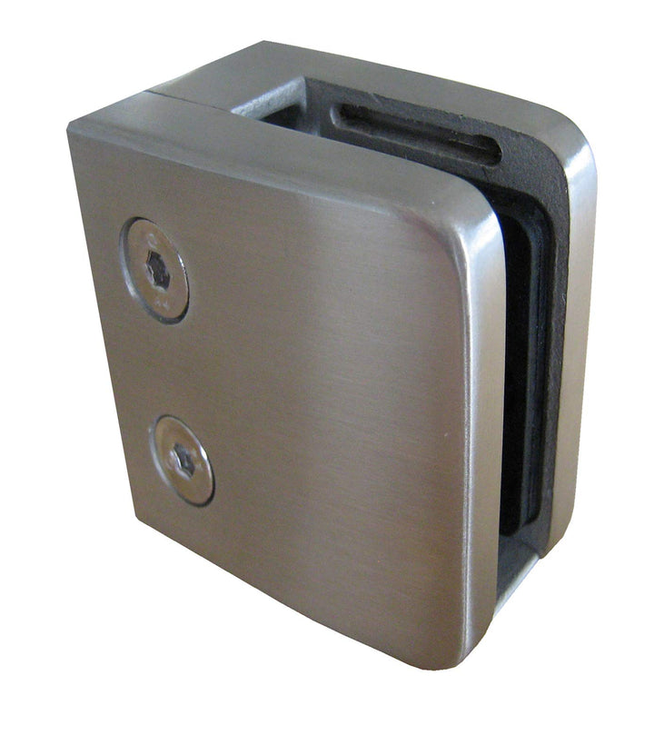 PMC Edelstahl V2A Glashalter Klemmhalter Glasklemme Geländer Sicherungsplatte (Vierkantrohr - Flach,