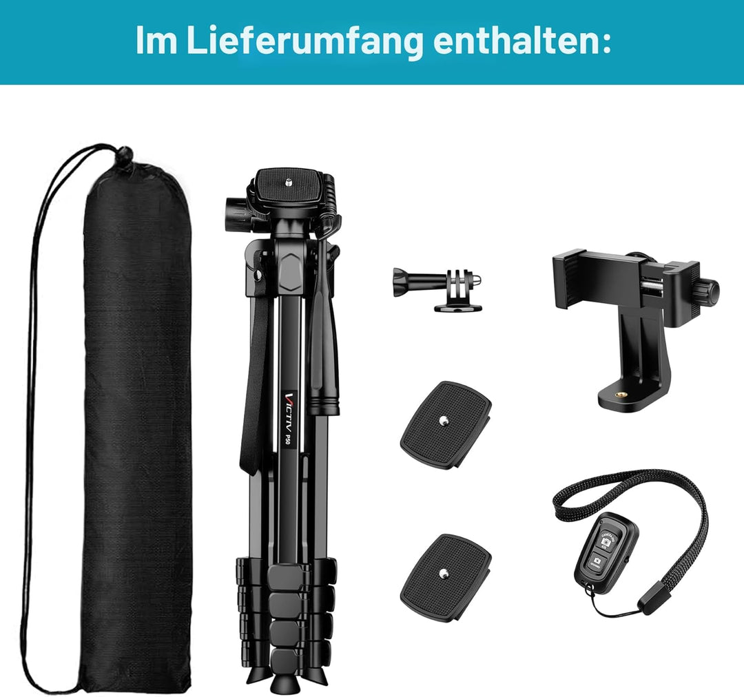Victiv Neues Kamera Handy Stativ, 172cm Tragbares Camera Tripod, Aluminium Dreibein Stativ mit Abneh