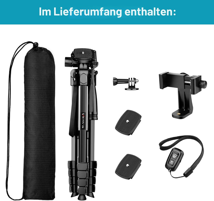 Victiv Neues Kamera Handy Stativ, 172cm Tragbares Camera Tripod, Aluminium Dreibein Stativ mit Abneh