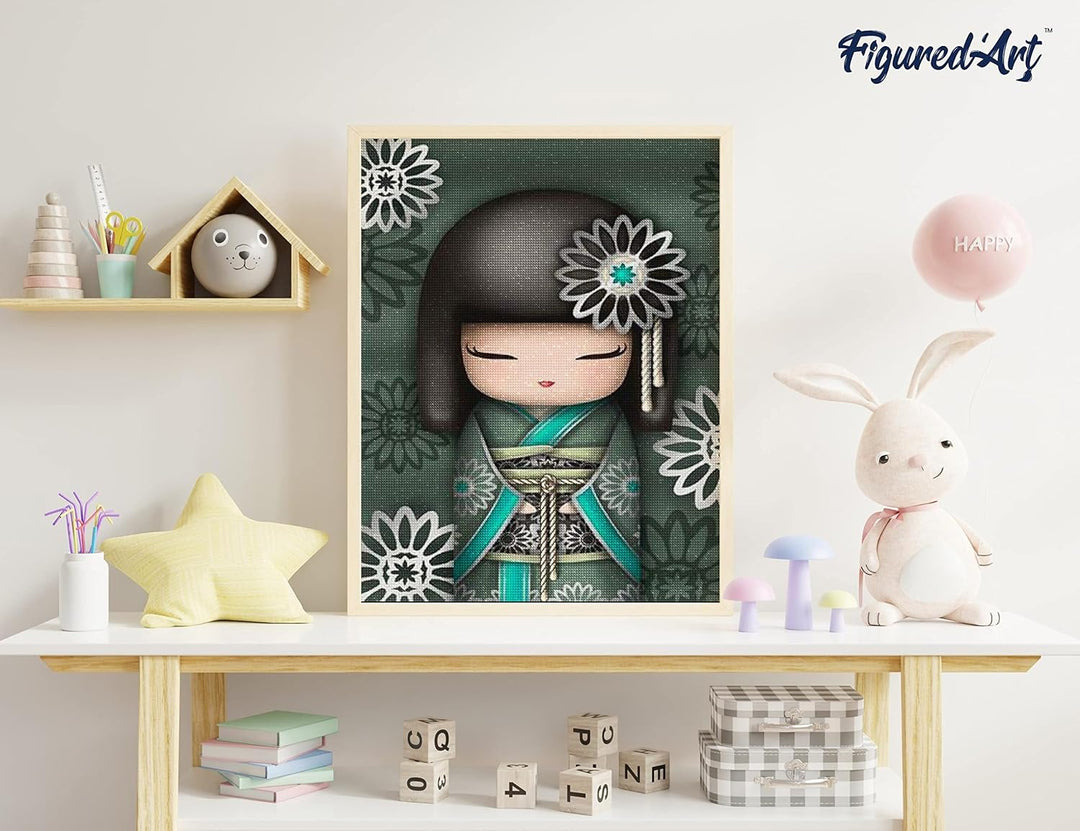 Figured'Art Diamond Painting Erwachsene 40x50cm Ganze Leinwand gerollt Frau in Kimono 5D Bilder Ecki