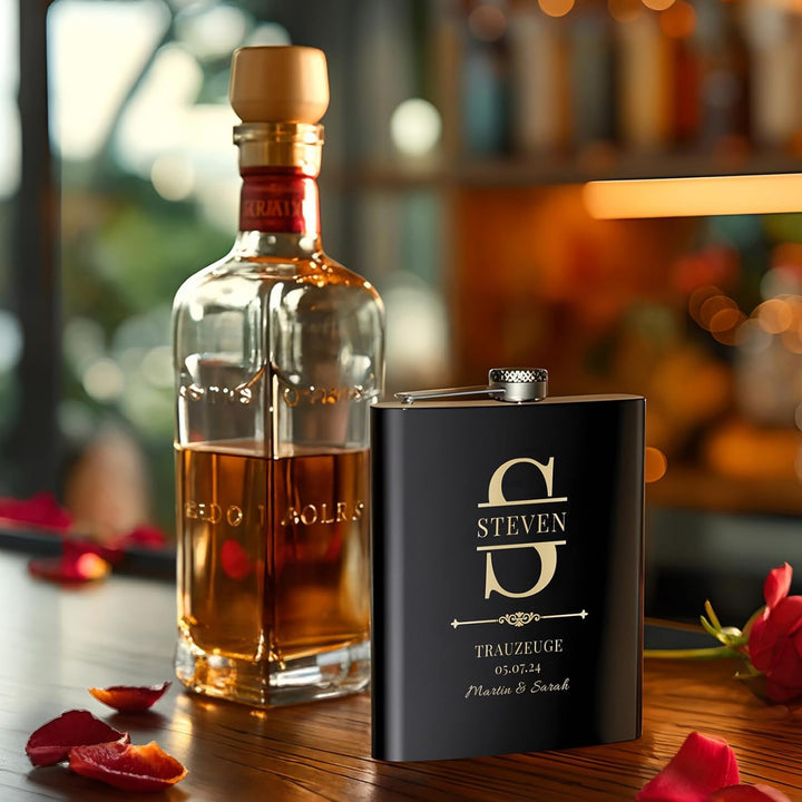 Personalisierter Flachmann Mit Gravur 227ml/8oz - Edelstahl Geschenk für Trauzeugen, Hochzeit und Ju