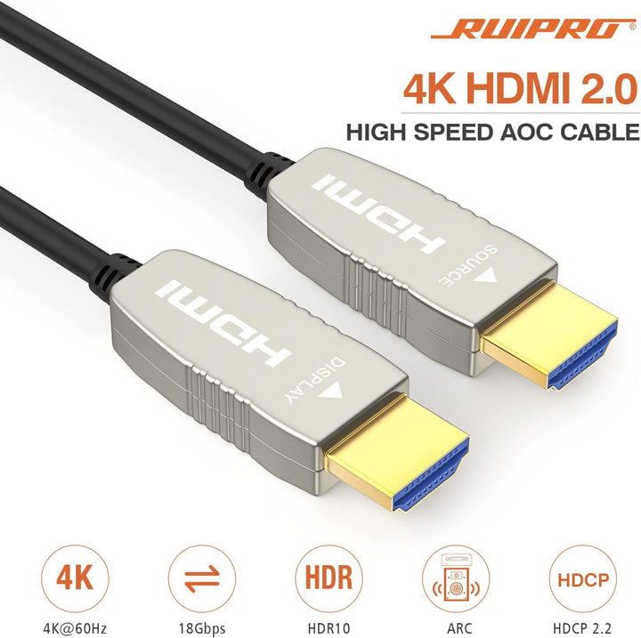 RUIPRO 4K Glasfaser HDMI Kabel 50 Meter 18Gbps 4K@60Hz ARC HDR10 Ultradünnes Flexibles HDMI 2.0b Kab