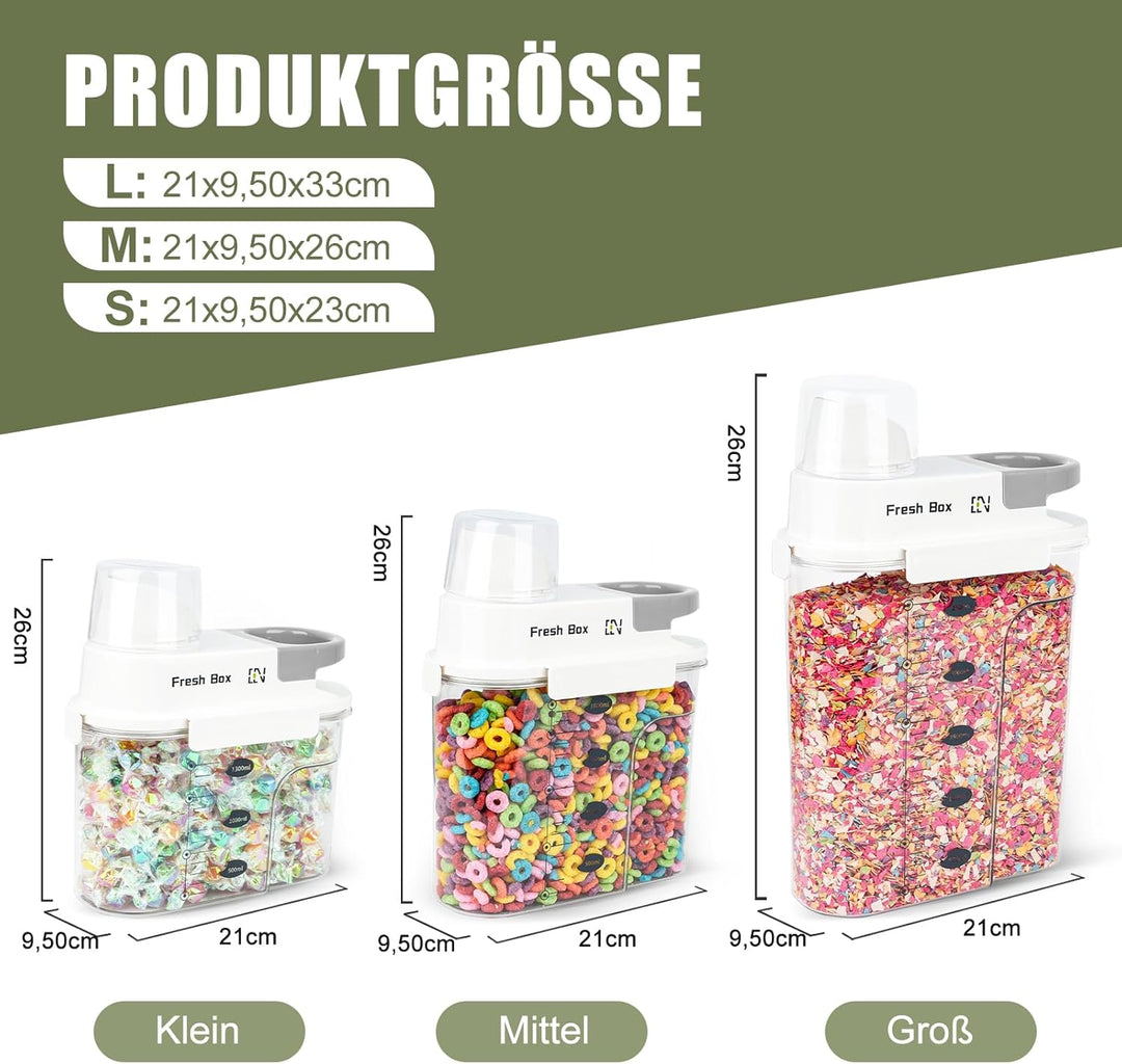 Vorratsdose 2.5L Luftdicht Müslidose, Schüttdose Aufbewahrungsbox mit Messbecher für Lebensmittel wi