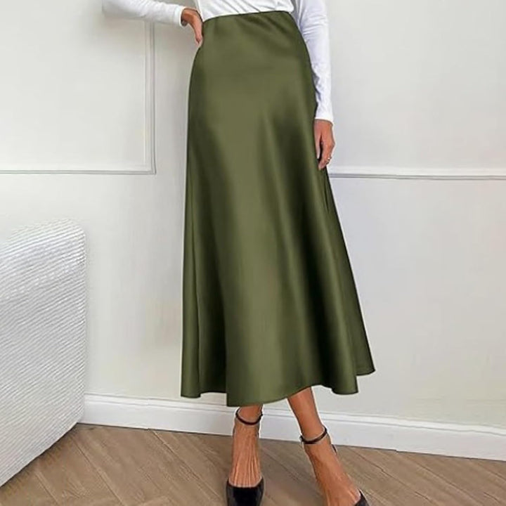 Lange Karierte Röcke Eleganter Rock mit hoher Taille für Damen, solides Satinkleid, eleganter Rock m