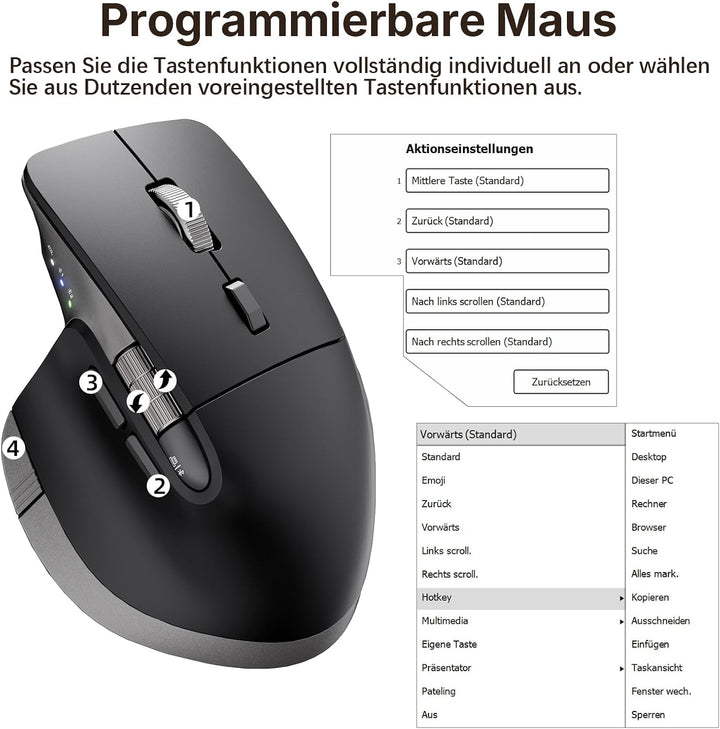 INFINMIND L551 Pro+ Kabellose Maus, programmierbare Bluetooth-Maus, geräuschlose Mehrgeräte-Design m