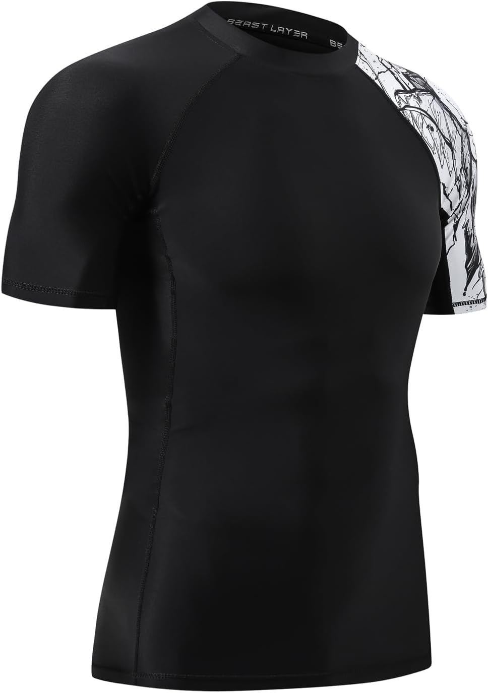 HUGE SPORTS Herren Kurzarm Splice Skins Rashguard Shirt Schwimmshirt Rash Vest für Schwimmen Surfen