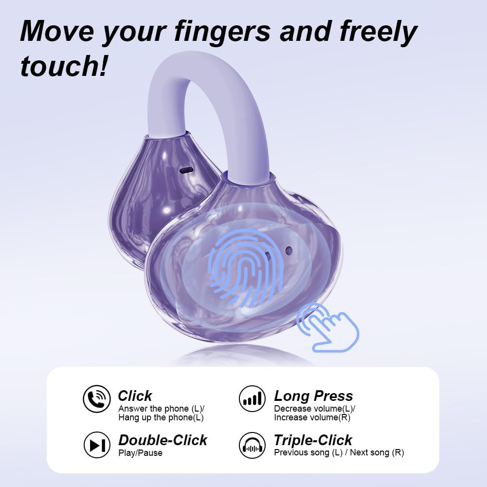 Clip-on Open-Ear Bluetooth-Kopfhörer Wireless,Bluetooth 6.0,60 Stunden Ultra-Lange Akkulaufzeit,Komf