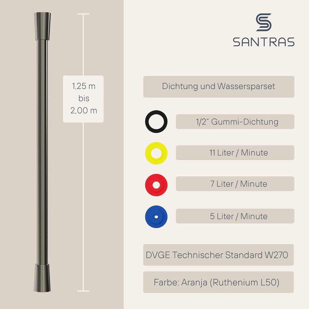 SANTRAS® Duschschlauch 1,25m aus Kunststoff in Aranja - Brauseschlauch verdrehsicher - 1/2 Zoll Stan