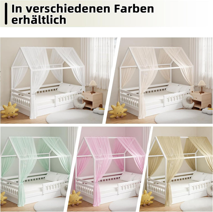 GFCC Hausbett Himmel Vorhänge 2er Set, Tüll Betthimmel Himmelbett für Hausbett Deko & Himmel für Kin