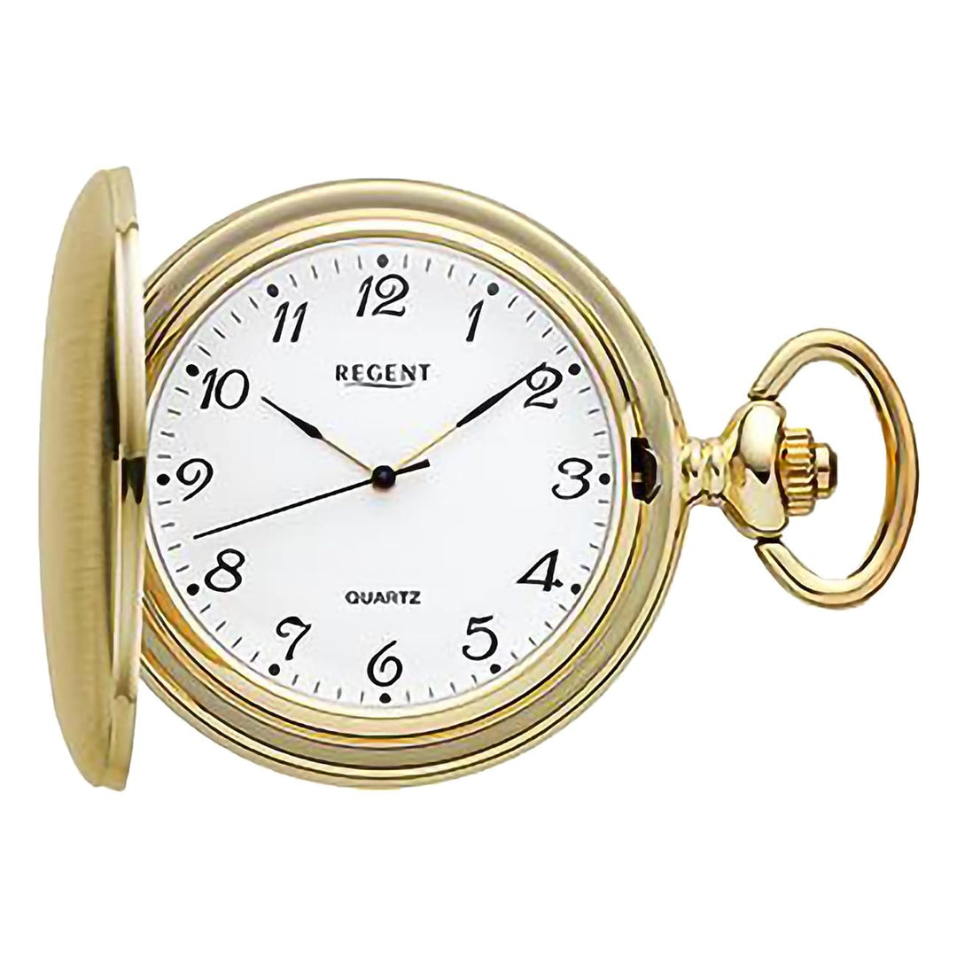 REGENT Herren Taschenuhr Savonnette Klappdeckel 47 MM Quarz Weisses Zifferblatt Arabische Zahlen P-7