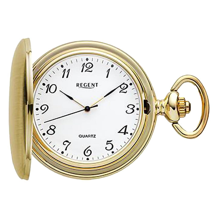 REGENT Herren Taschenuhr Savonnette Klappdeckel 47 MM Quarz Weisses Zifferblatt Arabische Zahlen P-7
