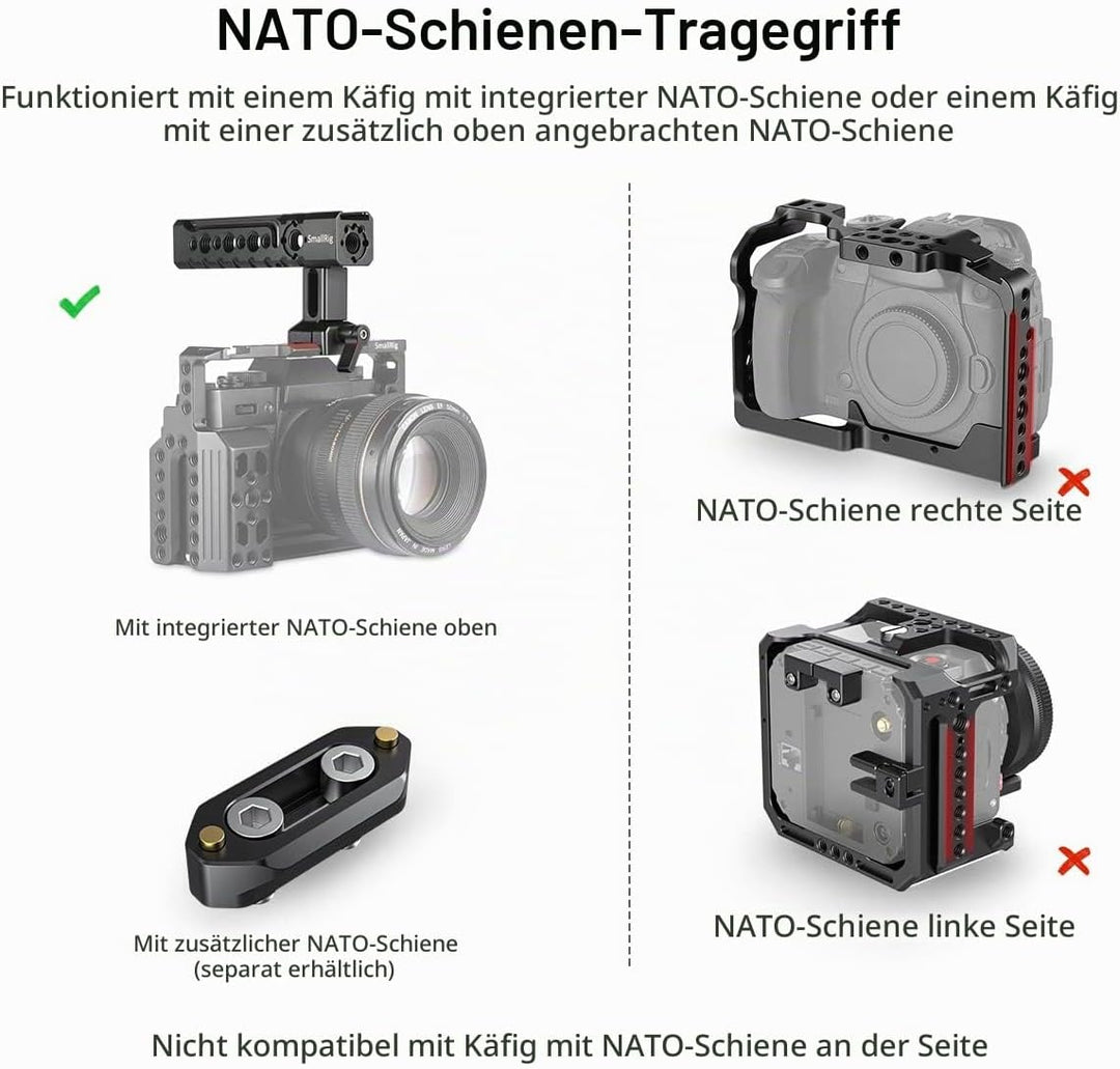 SMALLRIG NATO Top Handle Griff mit Cold Shoe für Kameras, Camcorder, Actionkameras, Kamerakäfig-1955