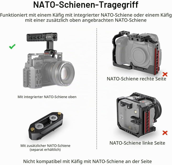 SMALLRIG NATO Top Handle Griff mit Cold Shoe für Kameras, Camcorder, Actionkameras, Kamerakäfig-1955