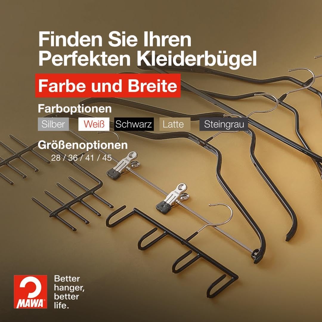 MAWA Kleiderbügel, Set mit 10 platzsparenden und rutschfesten Bügeln, ideal für Hemden und Blusen, m