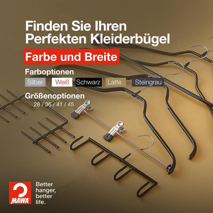 MAWA Kleiderbügel, Set mit 10 platzsparenden und rutschfesten Bügeln, ideal für Hemden und Blusen, m