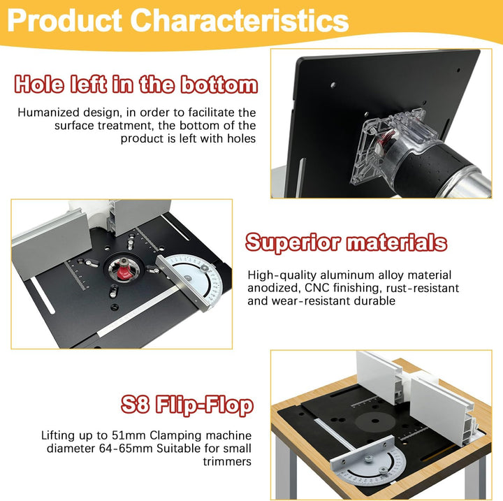 Frästisch für Oberfräse Einlegeplatte Set, OberfräSentisch und Tischfräsmaschine, Router Table, Plan