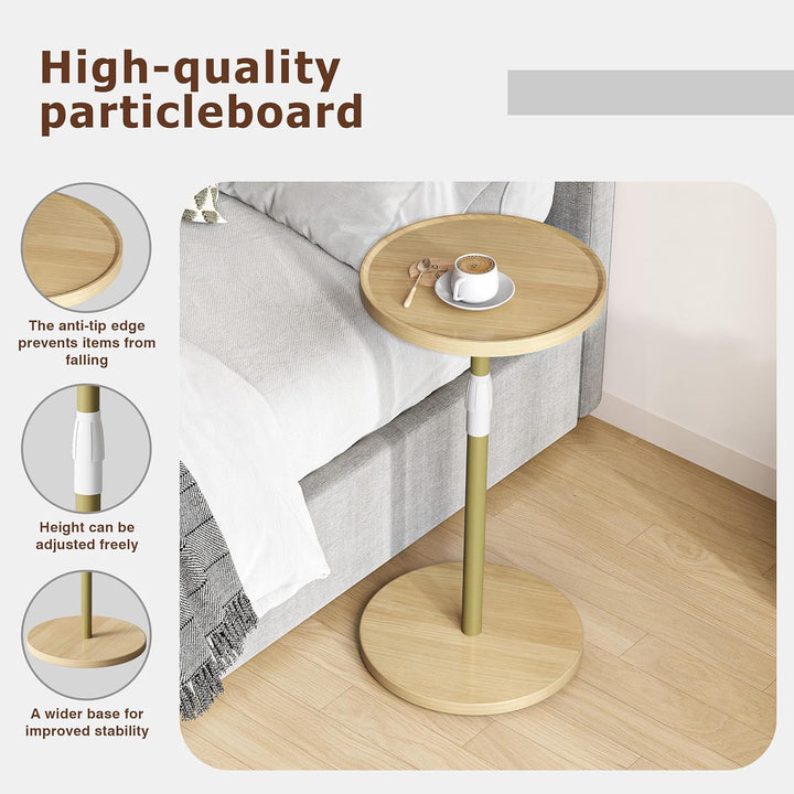 Beistelltisch Rund,Verstellbarer Kleiner Tisch,Nachttisch Holz,Beistelltisch Couch für kleine Räume,