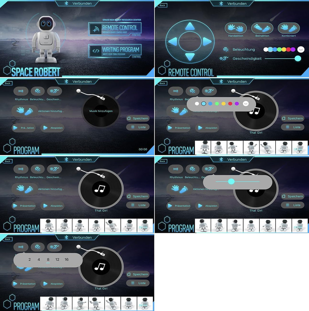 Playtastic Mini Roboter: App-programmierbarer Roboter, 130 Bewegungen, Bluetooth, Lautsprecher (Tanz