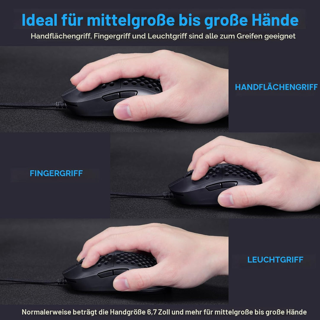 TMKB M1se Gaming Maus mit 12800 DPI Optischer Sensor,6 Programmierbare Tasten Wabenmaus,Anpassbares