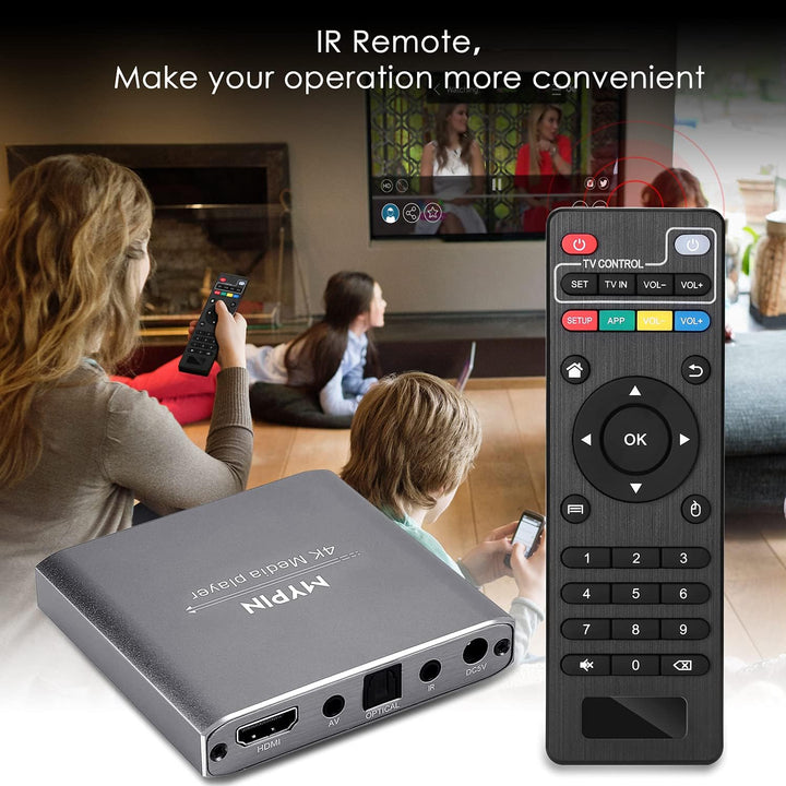 MYPIN HDMI Multimedia Player, 4K@30Hz Digital Media Player HDMI/AV-Ausgang PPT MKV AVI RMVB RM für H