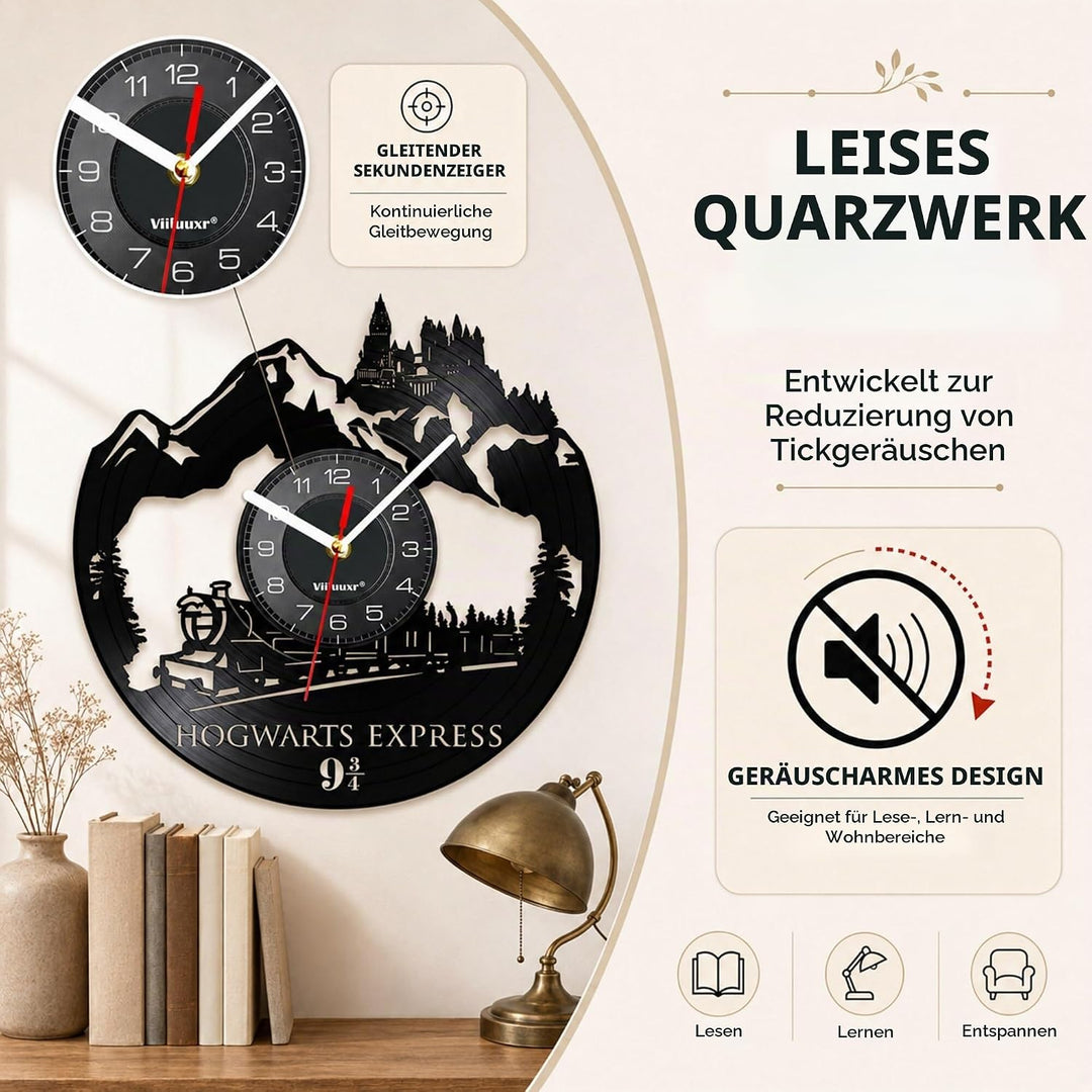 Viiluuxr Wanduhr Modern Vinyl Schallplatte Wanduhren Hogwarts Express Uhr Wand Ohne Tickgeräusche Wa