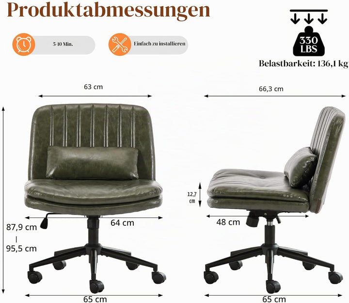 SAMERY Breiter Bürostuhl ohne Armlehnen, Doppellagiger Dicker Schreibtischstuhl Schneidersitz Stuhl