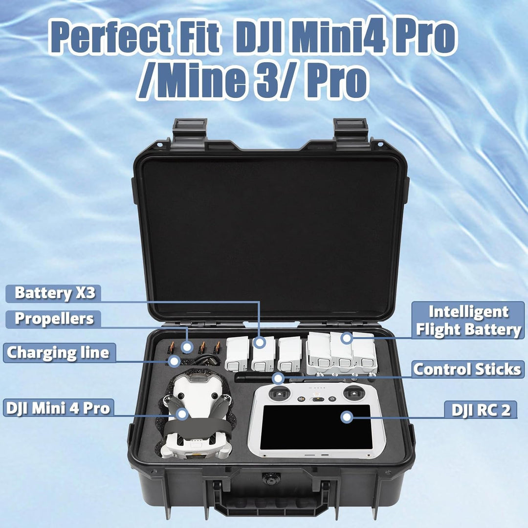 Poweka Wasserdicht Tasche Koffer Kompatibel mit DJI Mini 4 Pro/Mini 3/3 Pro, DJI RC 2/RC/RC-N2/N1 Wa