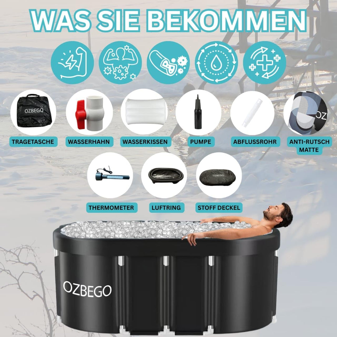 Eiswanne XL – Tauchbecken Eisbad Set mit Deckel, Tasche, Luftringabdeckung &amp; Badewanne für Erwachsen