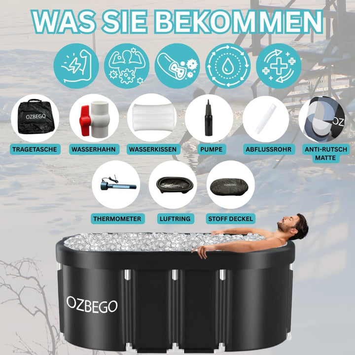 Eiswanne XL – Tauchbecken Eisbad Set mit Deckel, Tasche, Luftringabdeckung &amp; Badewanne für Erwachsen