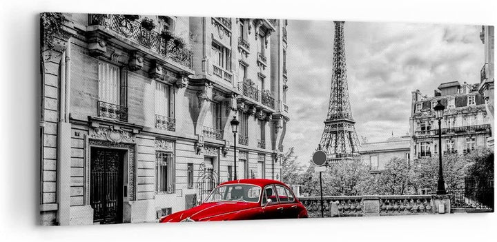 Panorama Bilder auf Leinwand 100x40cm Leinwandbild Auto Eiffle Strasse Gebäude Gross Wanddeko Bild S