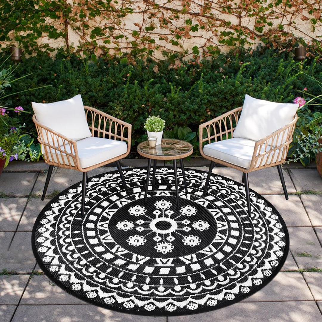 Capslpad Rund Aussenterrasse Teppich ∅150cm Wende Picknickmatte Wasserdichter Kunststoff-Strohteppic