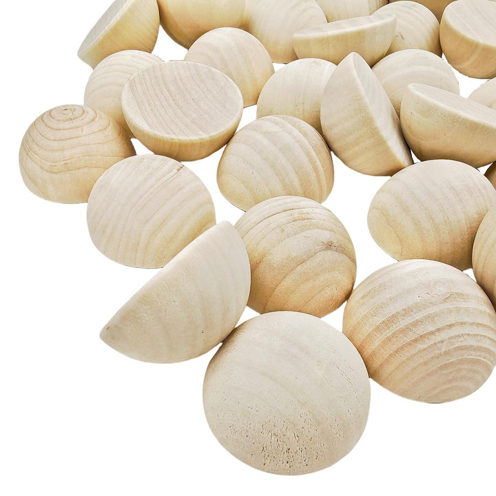 30 Stück halbe Holzperlen 50mm Naturbelassene unbehandelte Holzhalbkugeln Runde gespaltene Holzkugel