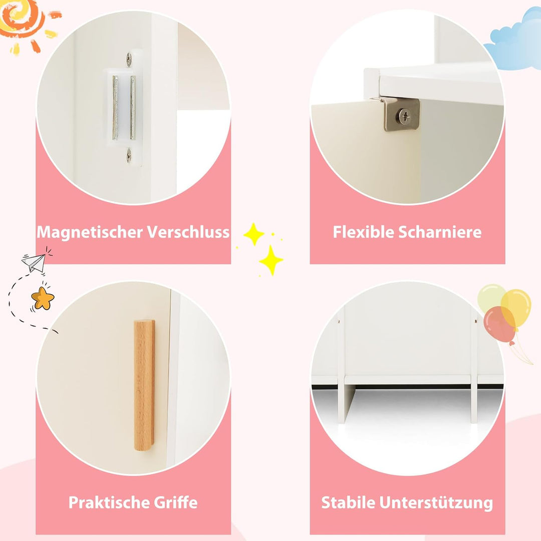 COSTWAY Kinderküche Holz, Spielküche mit Dustabzughaube, Kühlschrank, Wasserhahn & Küchenutensilien,