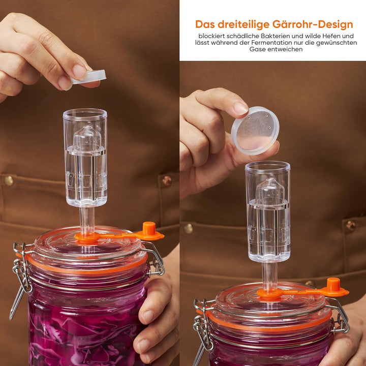 1L Fermentierglas Set mit Gäraufsatz & Gewicht – Fermentationsglas für Sauerkraut, Kimchi, Kombucha,