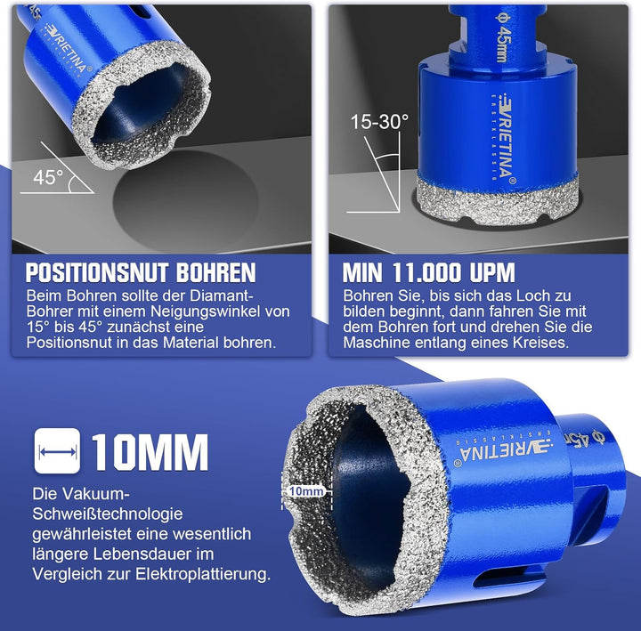 30 mm Diamant Fliesenbohrer HV 10000+ Härte M14 Diamantbohrer Glasbohrer Nass- / Trocken Fliesenbohr