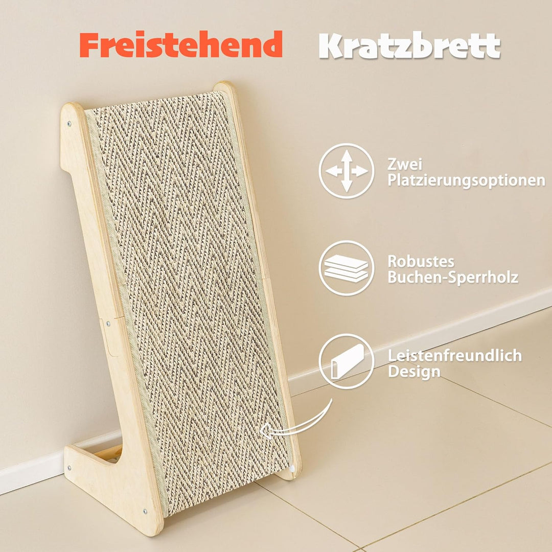 PETKARAY L-förmiges Dual-Use Sisal Kratzbrett für Katzen, 64 cm Hohe Kratzsäule aus Natürlichem Sisa