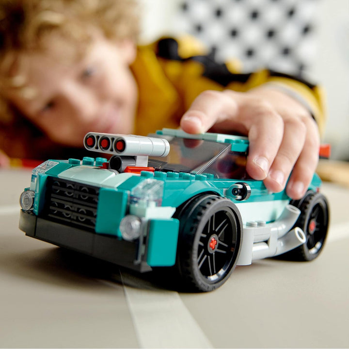 LEGO 31127 Creator 3-in-1 Strassenflitzer: Rennwagen, Muscle Car und Hot Rod, Modellauto Bausatz, Sp