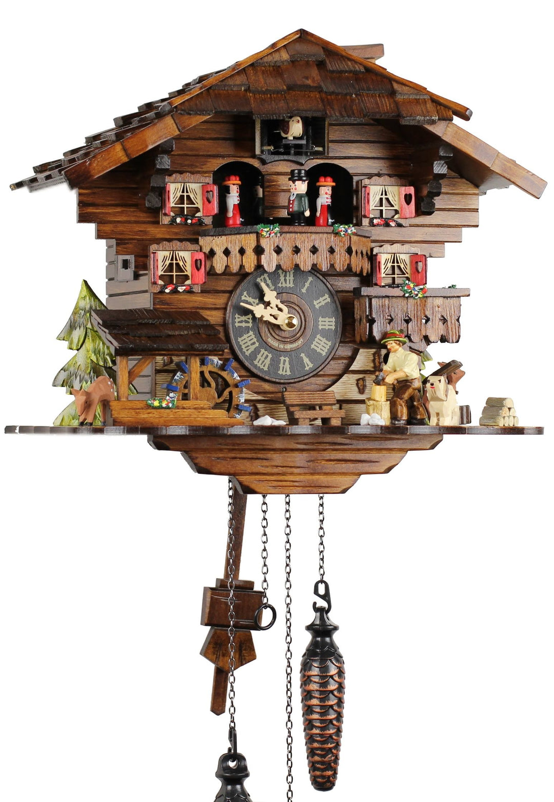Kuckucksuhr Kuckuckuhr Echtholz NEU batteriebetriebenes Quartzwerk Musik Kuckuckruf Eble -Holzhacker