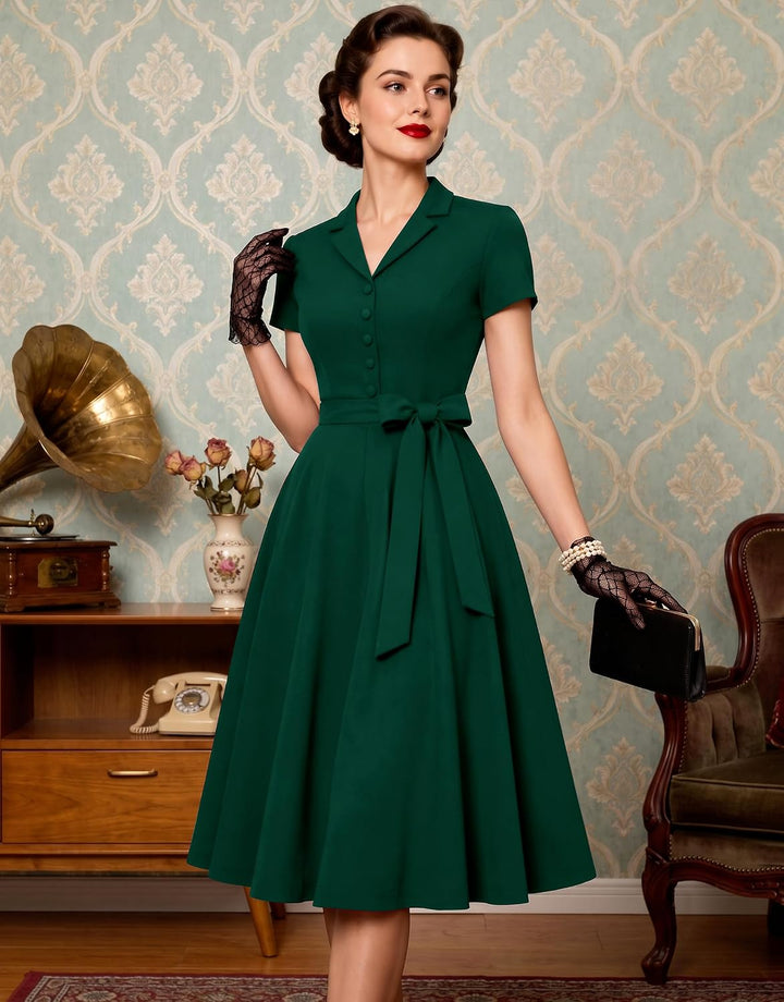 Wedtrend Vintage Cocktailkleid Damen A Linie Midilang V-Ausschnitt Abendkleid Elegant Freizeitkleide