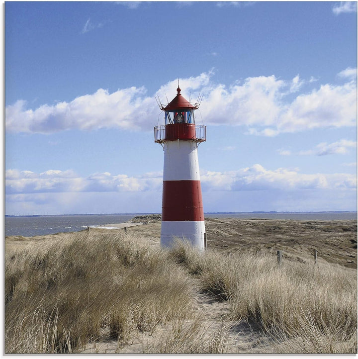 ARTland Glasbilder Wandbild Glas Bild einteilig 50x50 cm Quadratisch Strand Meer Nordsee Leuchtturm