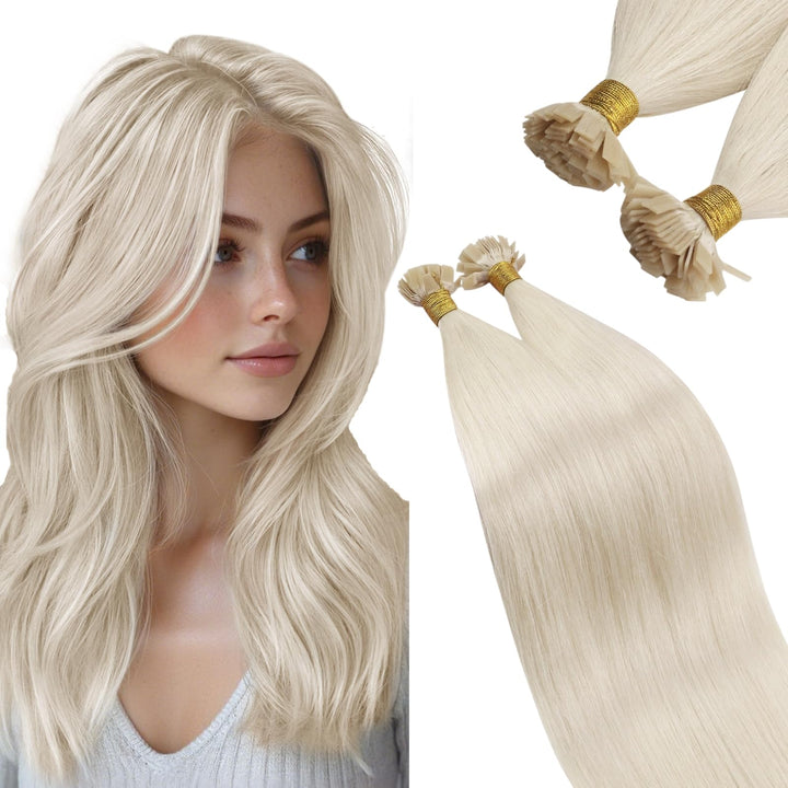 Ugeat Flat Tip Extensions Echthaar Bondings 40 cm Blond Glatt Bonding Extensions Echthaar Platinblon